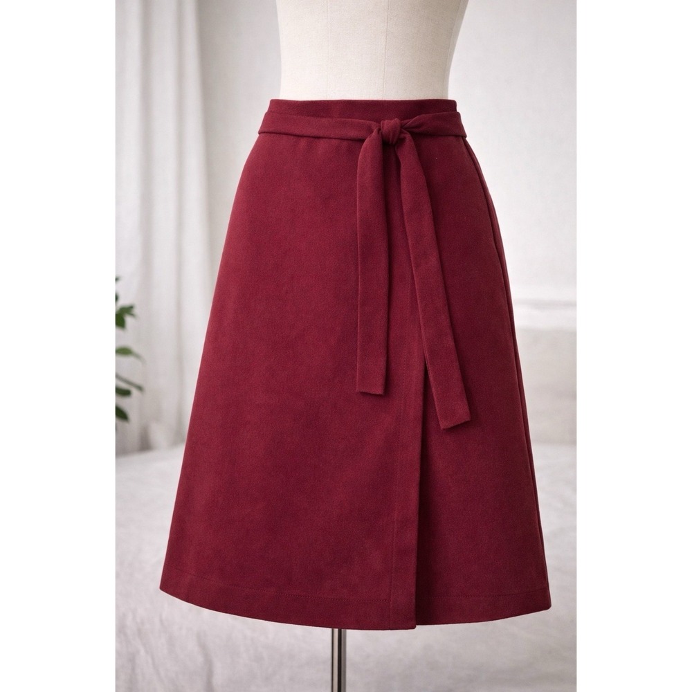 NEW‎ - 6- LIZ CLAIBORNE CAREER Dark Wine Red A-Line Skirt, Faux Wrap & Tie